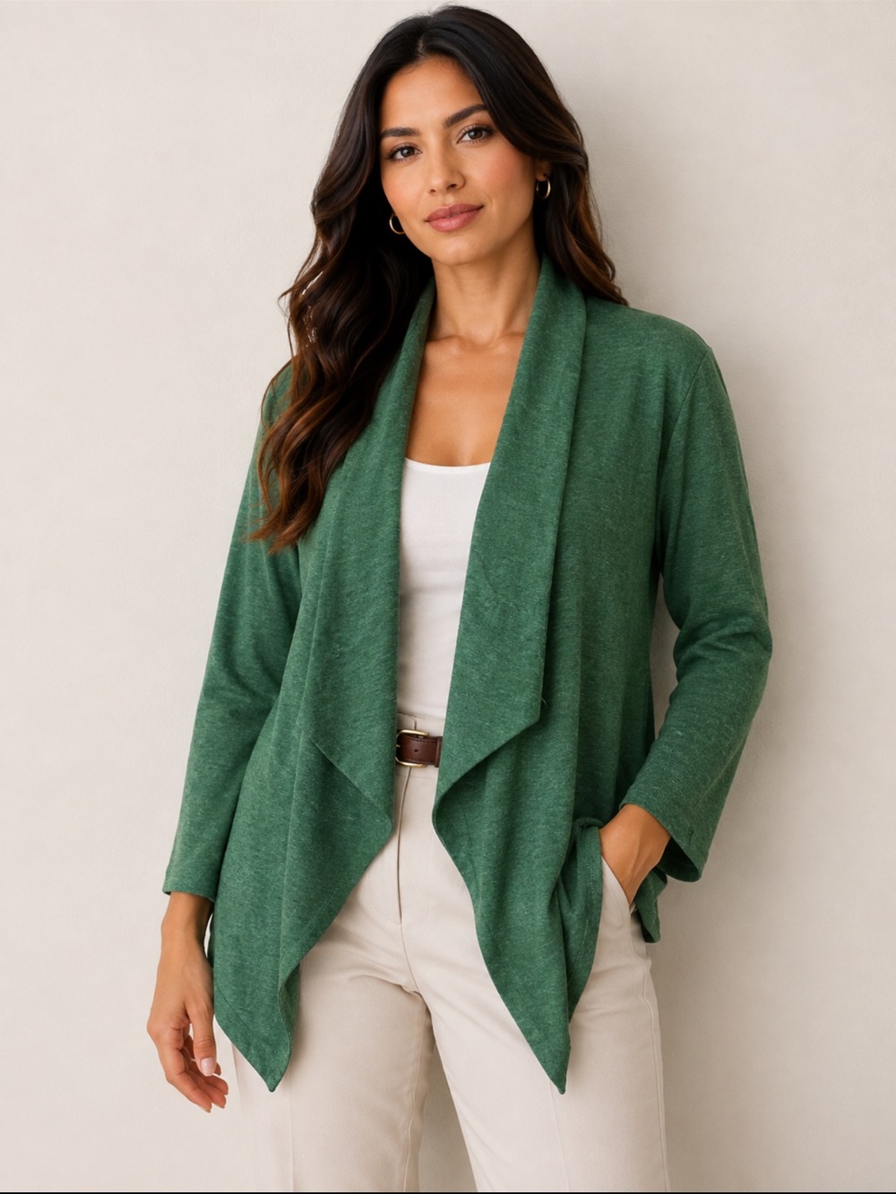Tickled Teal Green Open Front Draped Cardigan XL Soft Stretch